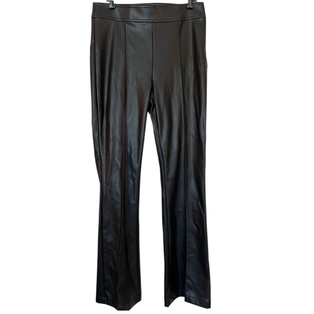 Black Faux Leather Flared Pants